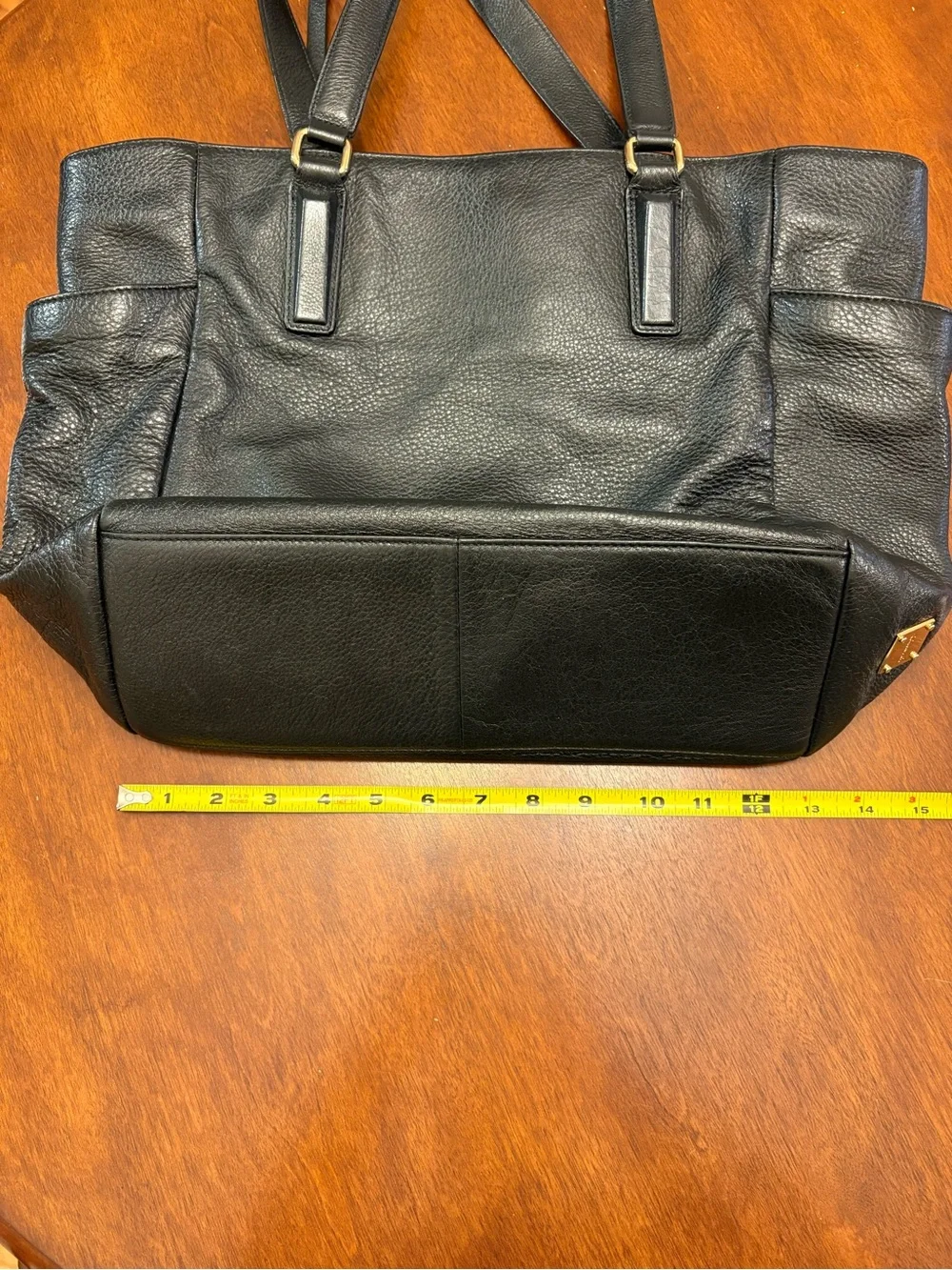 Kenneth Cole Black Leather Tote with Gold Hardware - Picture 12 of 14